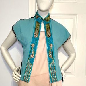 [Blumarine] Y2K Blue Short Sleeve Jacket w/ Lace
